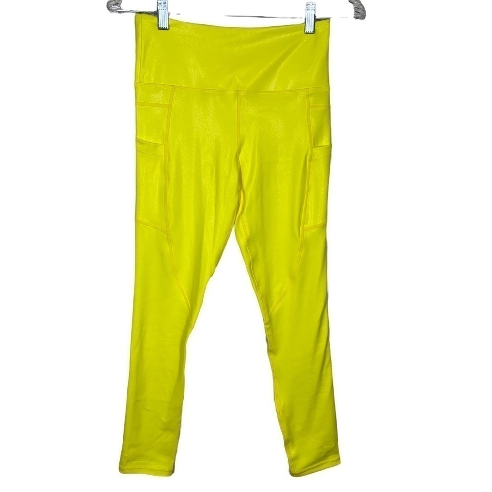 Zyia Active Neon Yellow Metallic Pocket Light n Tight High Rise 7/8 Leggings